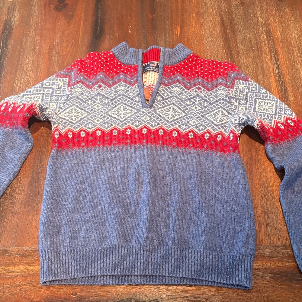 Vineyard Vines Red and Blue Zip Up Sweater